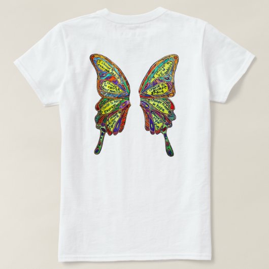 レインボー糖尿病私の人生My Choiceバタフライシャツ Tシャツ (デザイン裏面)