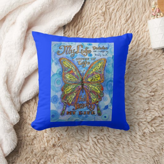 レインボー糖尿病蝶サポート詩枕 クッション (ブランケット)