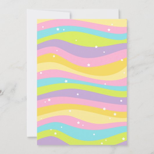 レインボー紙吹雪かわいいピンクユニコーン誕生日パーティー 招待状 (裏面)