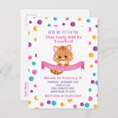 レインボー紙吹雪かわいい猫の誕生会 インビテーションポストカード (正面/裏面)