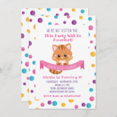 レインボー紙吹雪かわいい猫の誕生会 招待状 (正面/裏面)