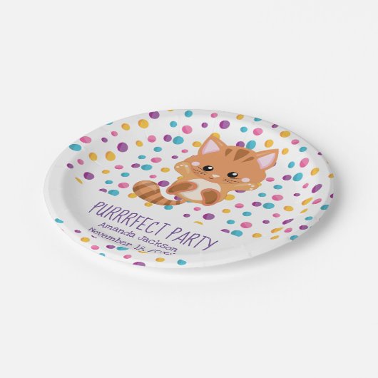 レインボー紙吹雪かわいい猫プロジェクト誕生日パーティー ペーパープレート (アングル)