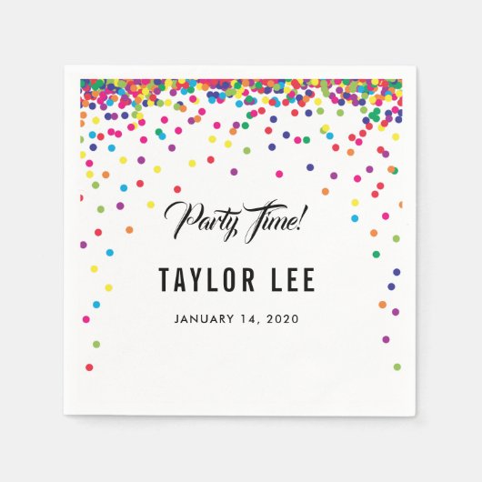 レインボー紙吹雪ふりかける誕生日パーティーの装飾 スタンダードカクテルナプキン (正面)
