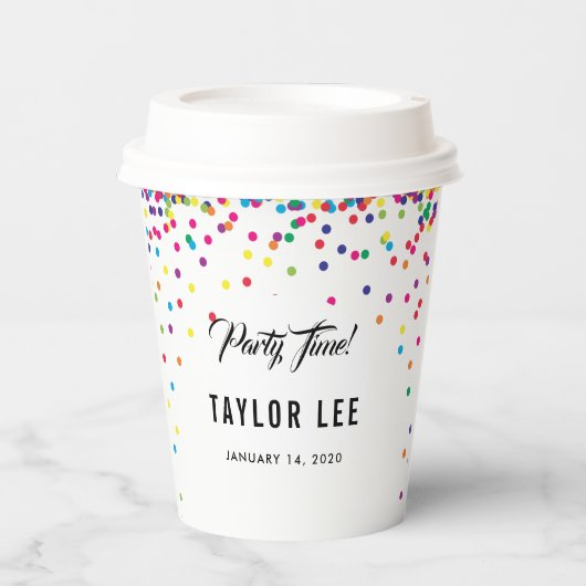 レインボー紙吹雪ふりかける誕生日パーティーの装飾 紙コップ (正面)