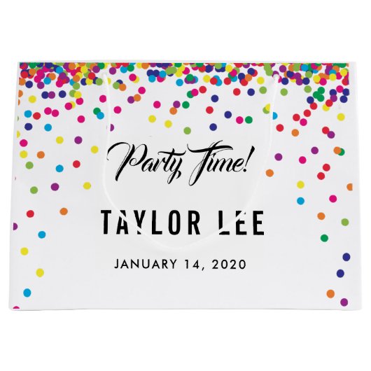 レインボー紙吹雪ふりかける誕生日パーティー ラージペーパーバッグ (正面)