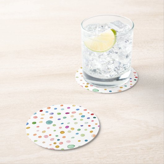 レインボー紙吹雪ウォーターカラードット紙コースター ラウンドペーパーコースター (インサイチュ)