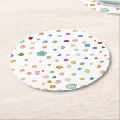 レインボー紙吹雪ウォーターカラードット紙コースター ラウンドペーパーコースター (アングル)