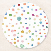 レインボー紙吹雪ウォーターカラードット紙コースター ラウンドペーパーコースター (正面)