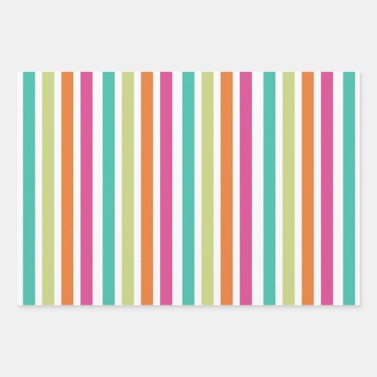 レインボー紙吹雪ストライプカラフルレトロ ラッピングペーパーシート (正面)