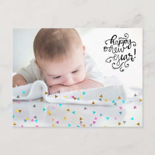レインボー紙吹雪ハッピーニューイヤー葉書 シーズンポストカード (正面)