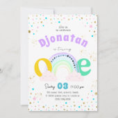 レインボー紙吹雪ファースト誕生日招待状 招待状 (正面)