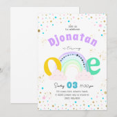 レインボー紙吹雪ファースト誕生日招待状 招待状 (正面/裏面)