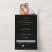 レインボー紙吹雪モノグラムブラック金ゴールドフォト結婚ズ オールインワン招待状 (内側)