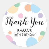 レインボー紙吹雪子供の誕生日パーティーありがとう ラウンドシール (正面)