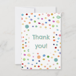レインボー紙吹雪水色ドットサンキューカード サンキューカード