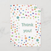 レインボー紙吹雪水色ドットサンキューカード サンキューカード (正面/裏面)