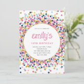 レインボー紙吹雪金ゴールドグリッターよくはしゃぐ誕生日 招待状 (スタンド正面)