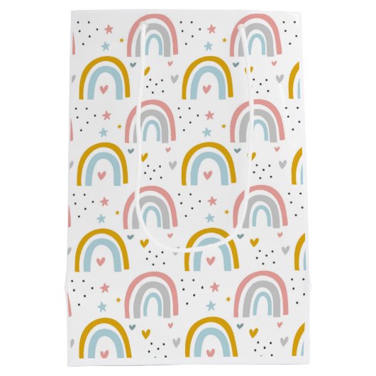 レインボー紙抱き枕誕生日、ベビーシャワー ミディアムペーパーバッグ (裏面)