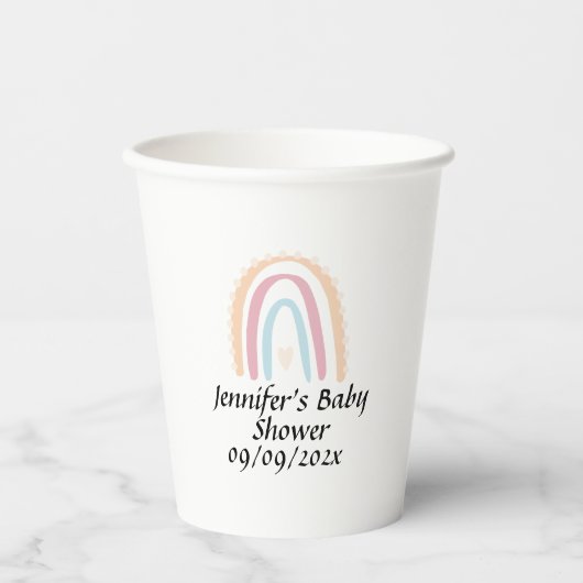 レインボー素朴エレガントベイビーシャワー男女中立 紙コップ (正面)