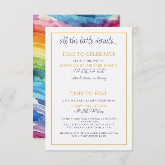 レインボー結婚ケーキ エンクロージャーカード (正面/裏面)