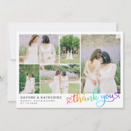 レインボー結婚スクリプトの写真コラージュ サンキューカード