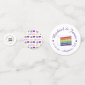 レインボー結婚ズケーキスライス紫ハートLGBTゲイ コンフェッティ (正面)