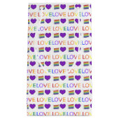 レインボー結婚ズケーキスライス紫ハートLGBTゲイ スモールペーパーバッグ (正面)