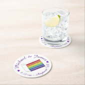 レインボー結婚ズケーキスライス紫ハートLGBTゲイ ラウンドペーパーコースター (インサイチュ)