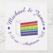 レインボー結婚ズケーキスライス紫ハートLGBTゲイ ワインラベル (シングルラベル)