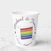レインボー結婚ズケーキスライス紫ハートLGBTゲイ 紙コップ (正面)