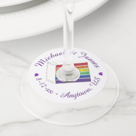 レインボー結婚ズケーキ切りLGBTゲイプライド ワイングラスタグ