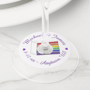 レインボー結婚ズケーキ切りLGBTゲイプライド ワイングラスタグ