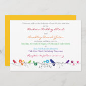 レインボー結婚式招待状鳥類の花 招待状 (正面/裏面)