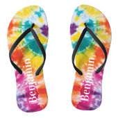 レインボー絞り染めカラフル名前をカスタムするバケーションパパ ビーチサンダル (ソール)