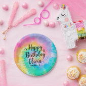 レインボー絞り染めバースデーパーティープレート パーソナライズされた ペーパープレート (パーティー)