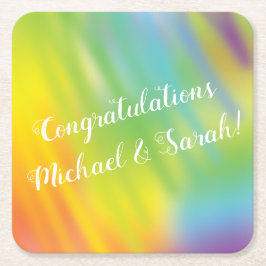 レインボー絞り染めベビーシャワー スクエアペーパーコースター