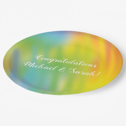 レインボー絞り染めベビーシャワー ペーパープレート (アングル)