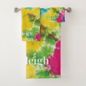レインボー絞り染め名前をカスタムする引っ越し祝いパーティー バスタオルセット (インサイチュ)