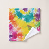 レインボー絞り染め名前をカスタムする引っ越し祝いパーティー バスタオルセット (ウォッシュタオル)