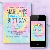 レインボー絞り染め誕生日 招待状