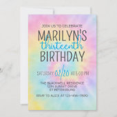 レインボー絞り染め誕生日 招待状 (正面)