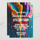 レインボー絵を描カラーバースデーパーティー 招待状 (正面/裏面)