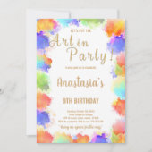 レインボー絵を描コ付き編集可能ガールズカード 招待状 (正面)