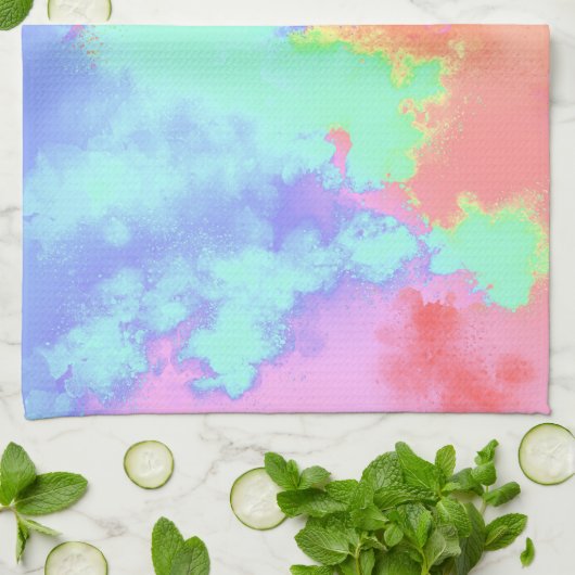 レインボー絵を描スプレー効果ティータオル キッチンタオル (折り畳み)
