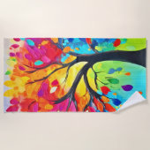 レインボー絵を描ツリー ビーチタオル (正面)