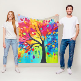 レインボー絵を描ツリー フリースブランケット