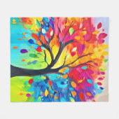 レインボー絵を描ツリー フリースブランケット (正面(横))