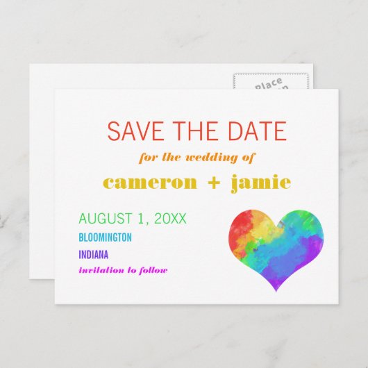 レインボー絵を描ハートゲイレズビアンザデイト 案内ポストカード (正面/裏面)