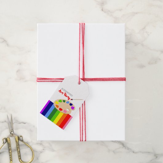 レインボー絵を描パレットアートバースデーパーティー ギフトタグ (より糸付き)