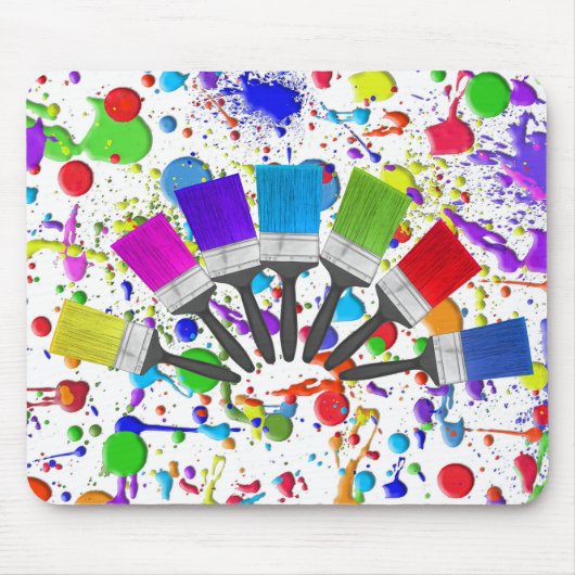 レインボー絵を描ブブラシ(ばちゃばちゃ)跳ねる マウスパッド (正面)